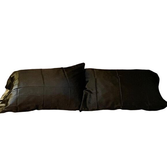 Vintage Luxury Linens Pillowcases Set of 2 Standard Size Used Black Luxury Satin - Picture 9 of 15
